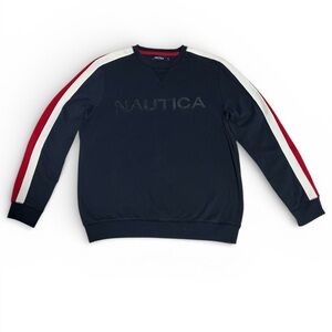 Nautica Men's Navy Sweatshirt with Red and White Accents - Medium